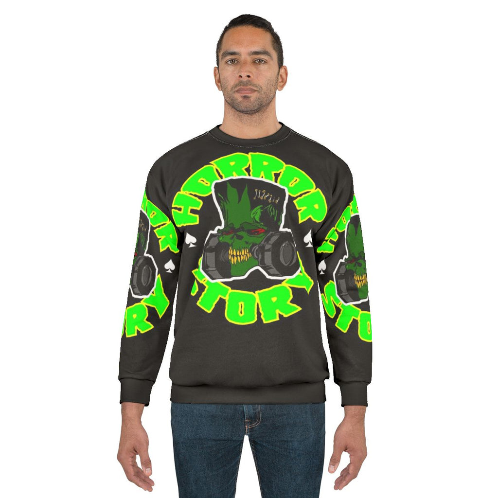 Chilling horror story sweatshirt with gothic and eerie design