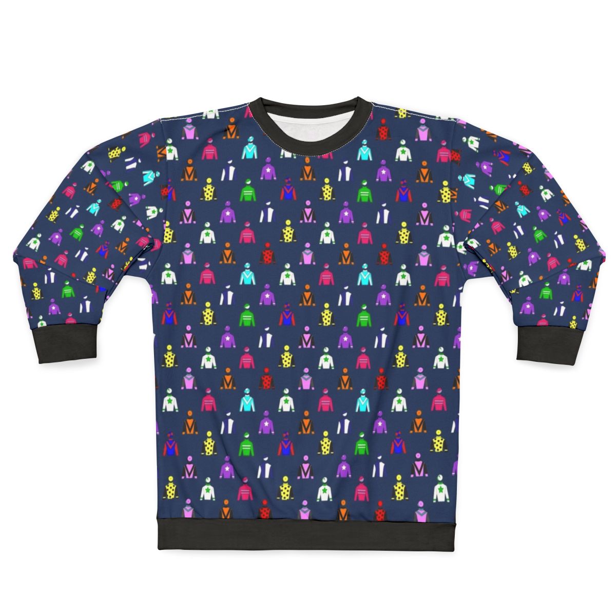 Horse racing jockey silks sweatshirt in navy blue with colorful pattern