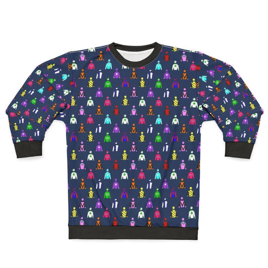 Horse racing jockey silks sweatshirt in navy blue with colorful pattern