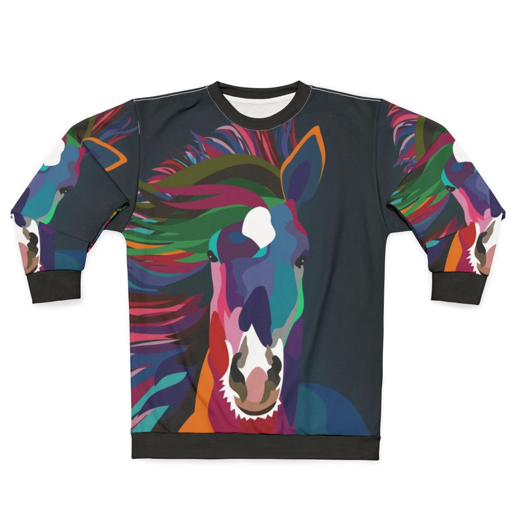 Abstract horse running graphic on sweatshirt