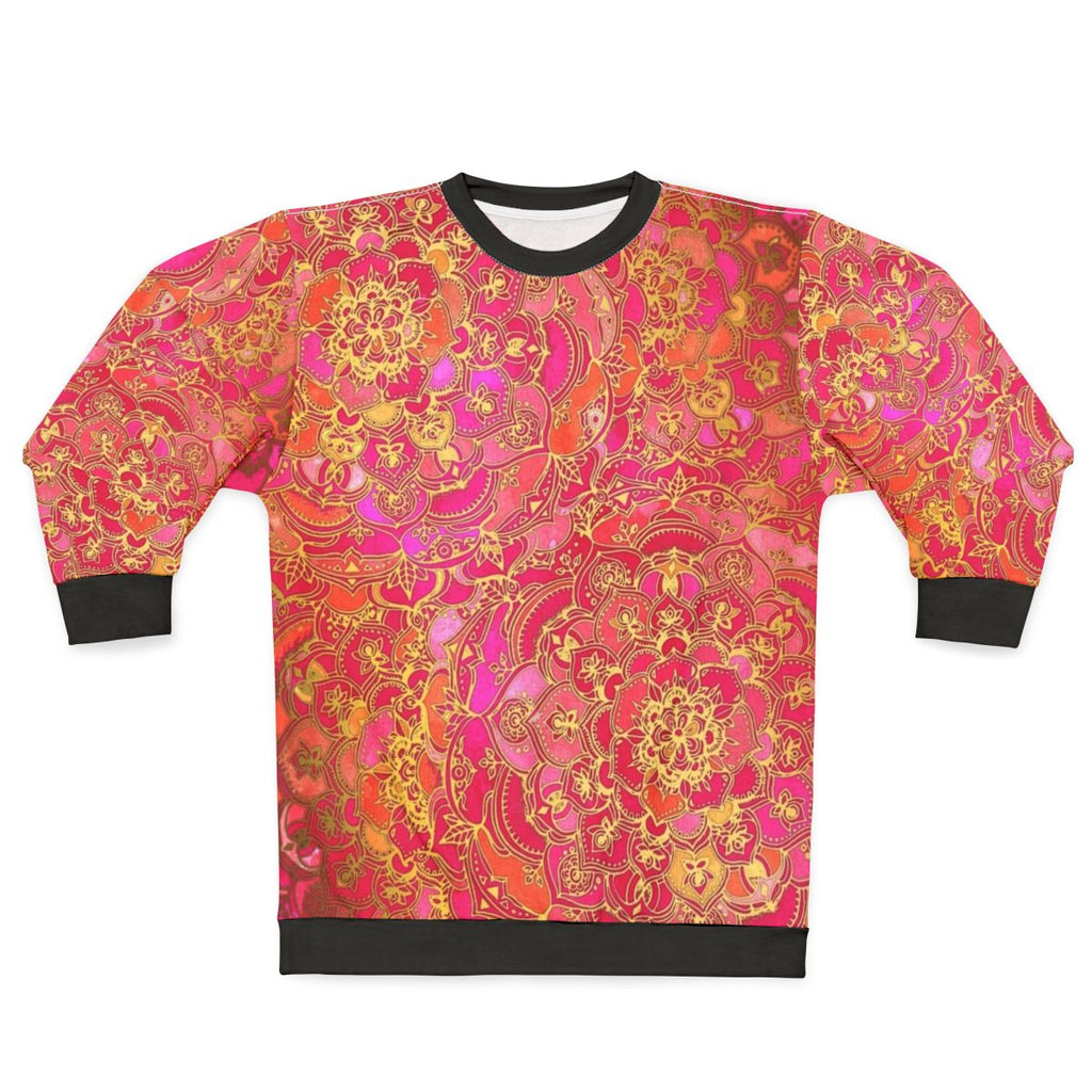 Hot pink and gold baroque floral pattern metallic boho-chic sweatshirt