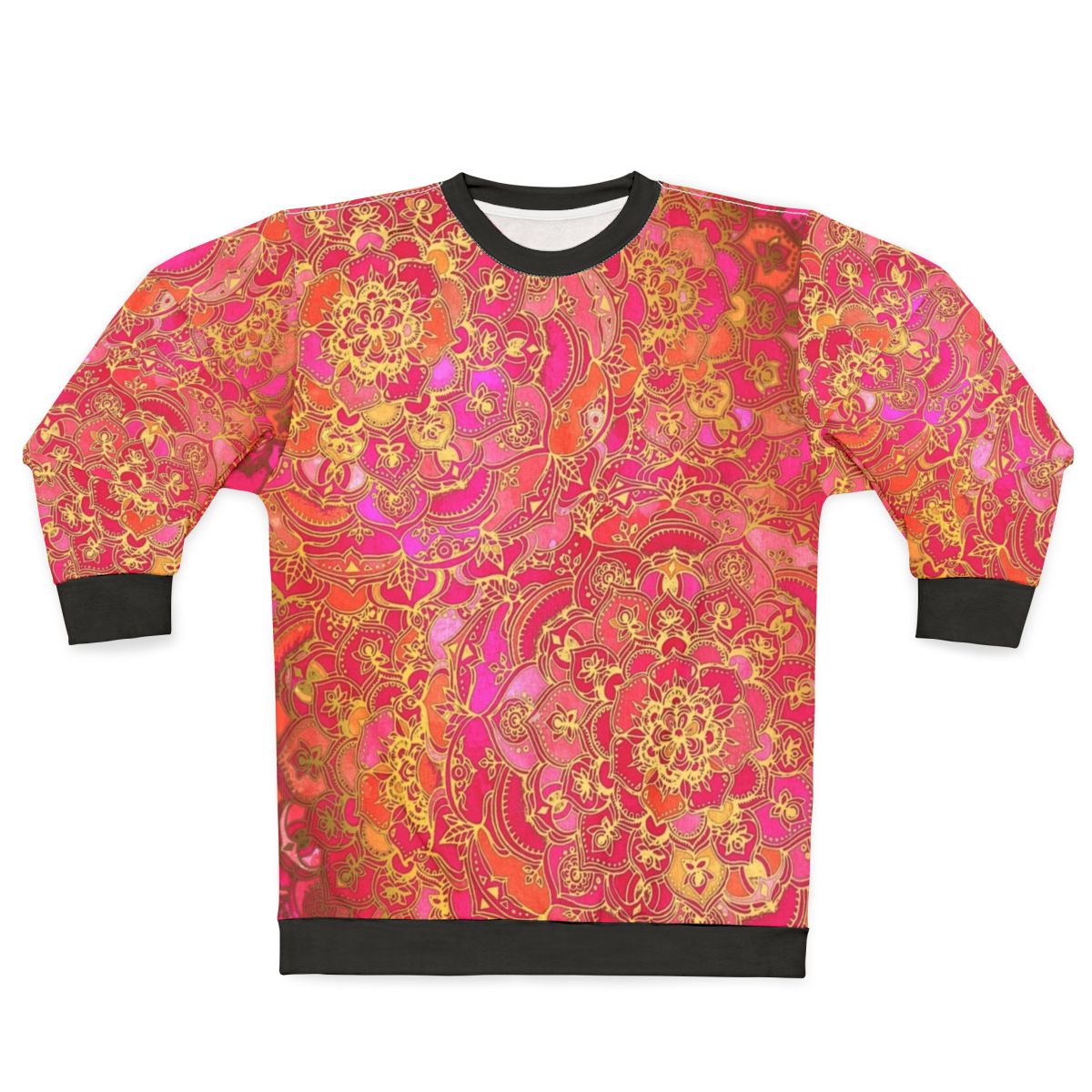 Hot pink and gold baroque floral pattern metallic boho-chic sweatshirt