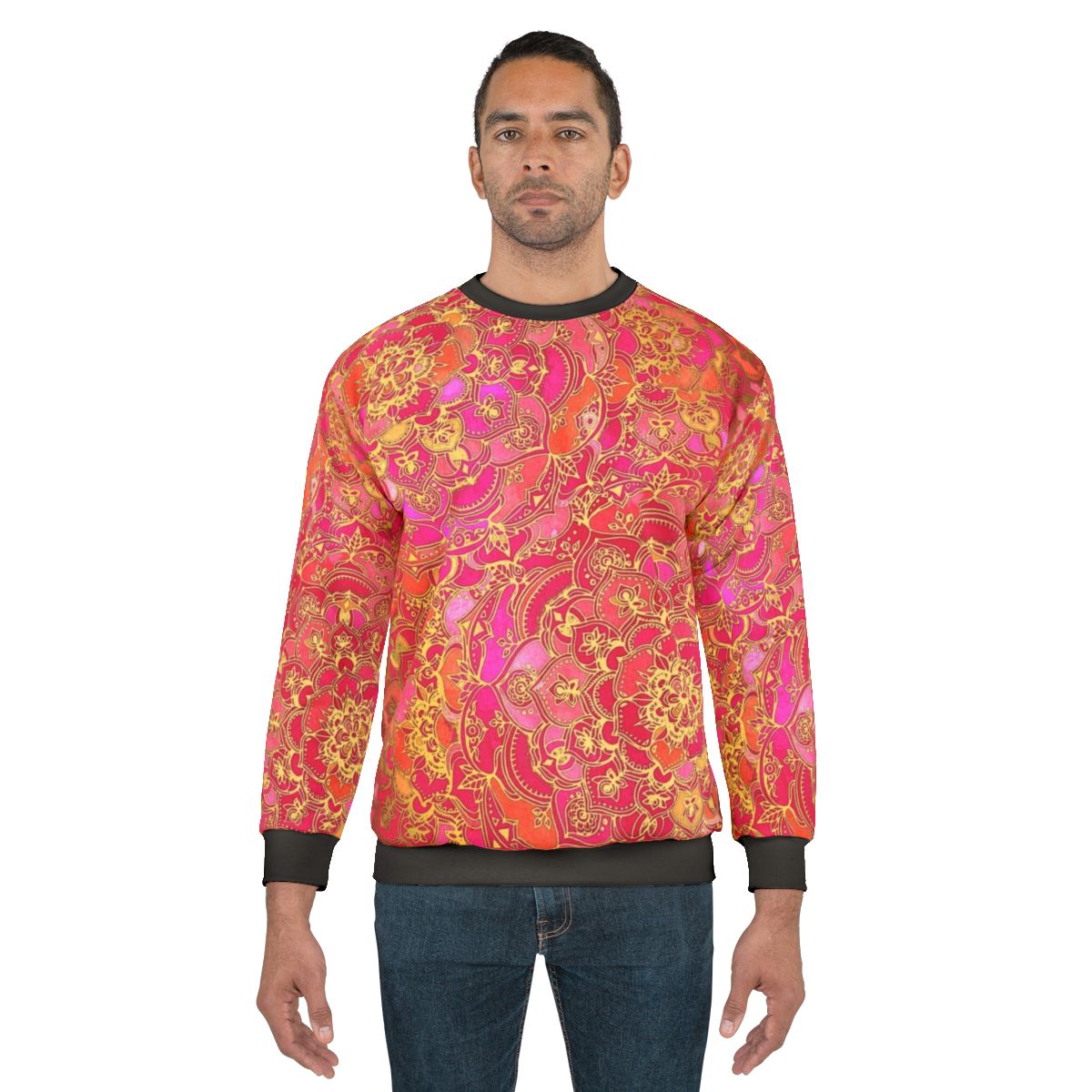Hot pink and gold baroque floral pattern metallic boho-chic sweatshirt