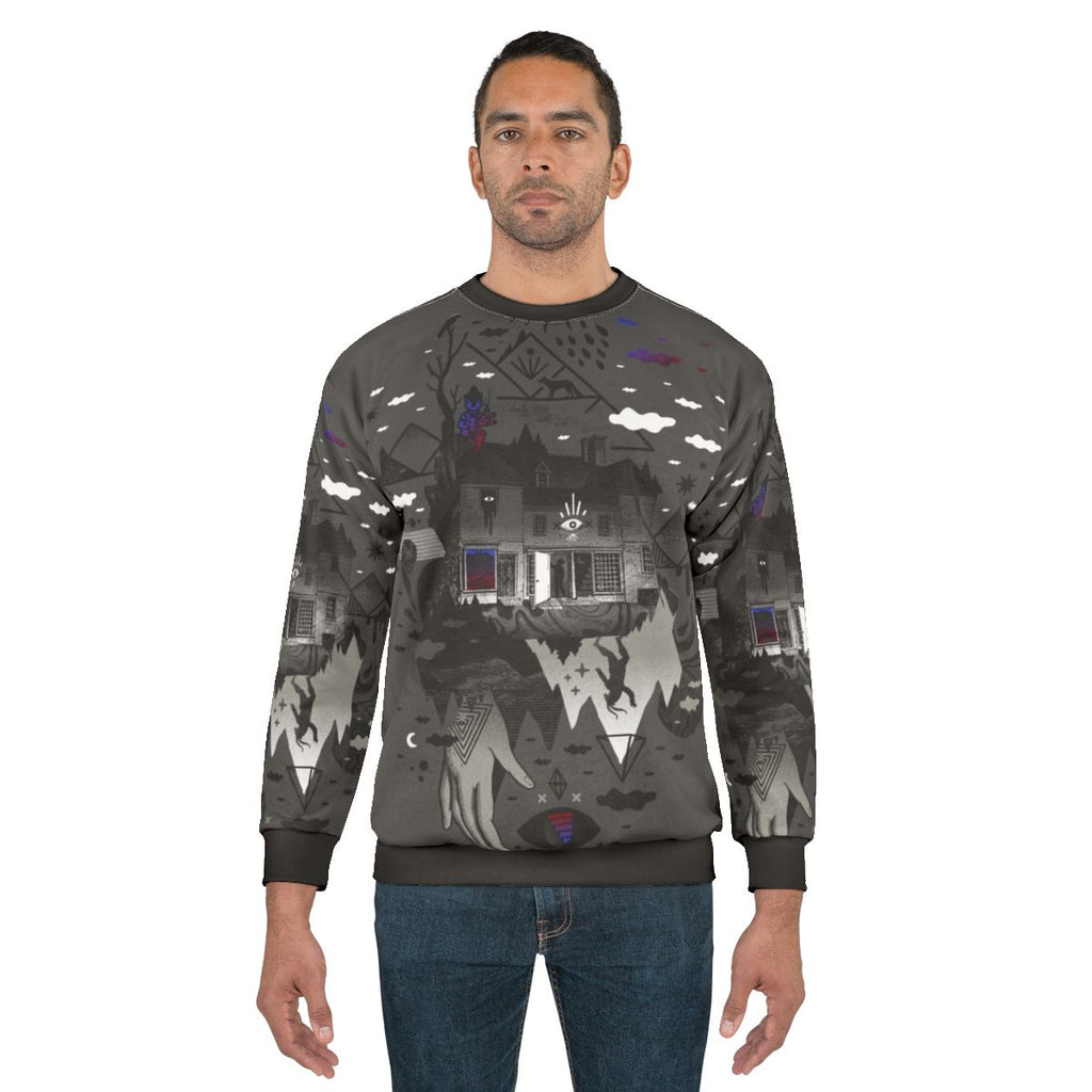 Surreal 'House Is Not A Home' abstract sweatshirt with collage design