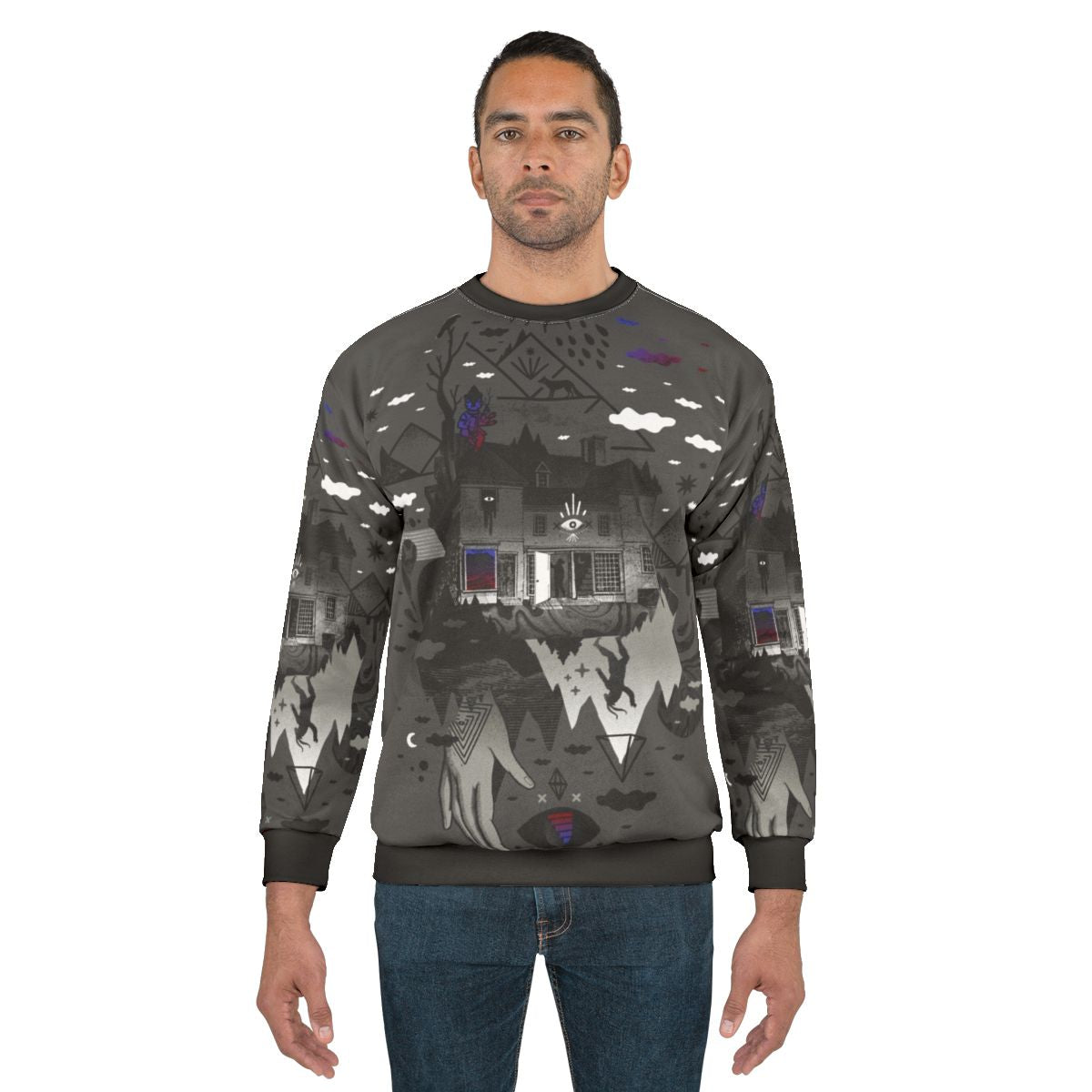 Surreal 'House Is Not A Home' abstract sweatshirt with collage design