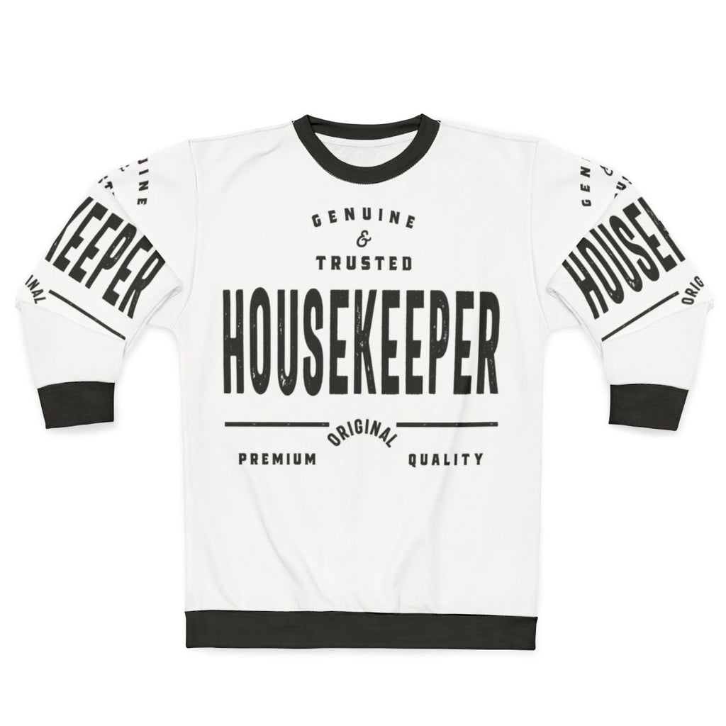 Housekeeper wearing a comfortable and practical sweatshirt for work