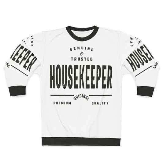 Housekeeper wearing a comfortable and practical sweatshirt for work