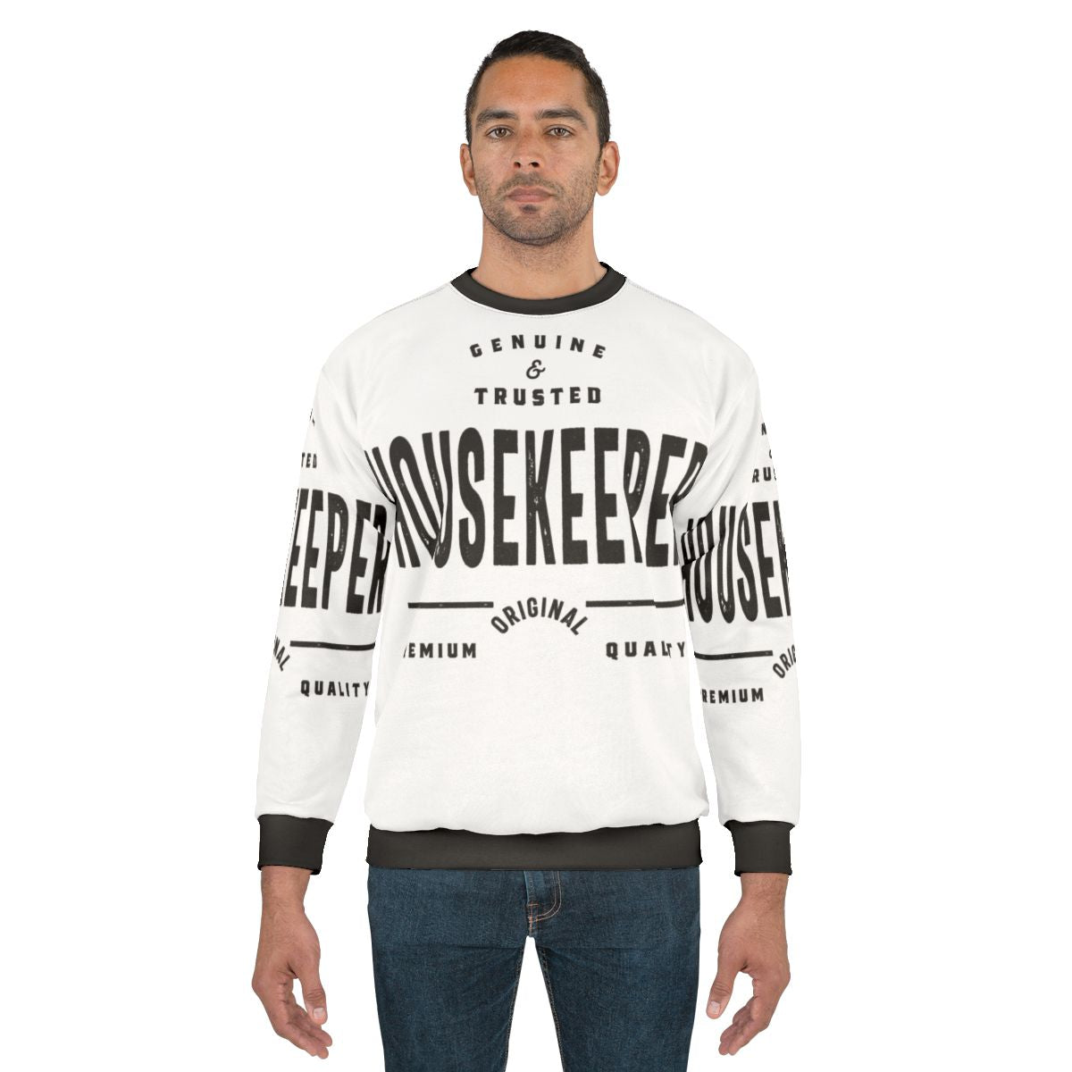 Housekeeper wearing a comfortable and practical sweatshirt for work