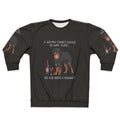 Hovawart dog wearing a funny sweatshirt with dog and wine design
