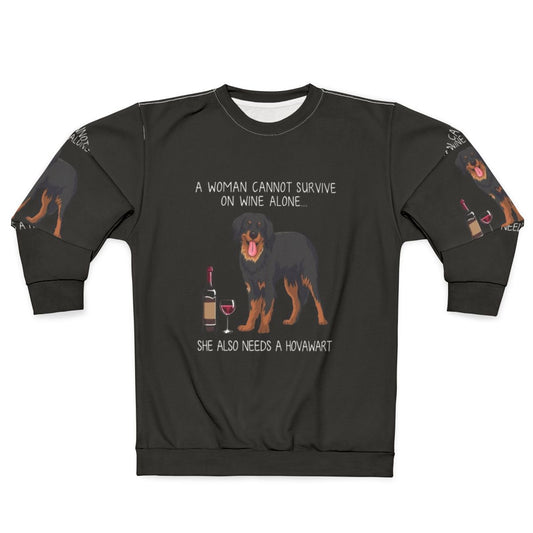 Hovawart dog wearing a funny sweatshirt with dog and wine design