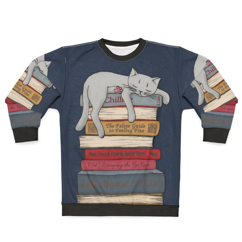 Cozy gray sweatshirt with "How to Chill Like a Cat" design