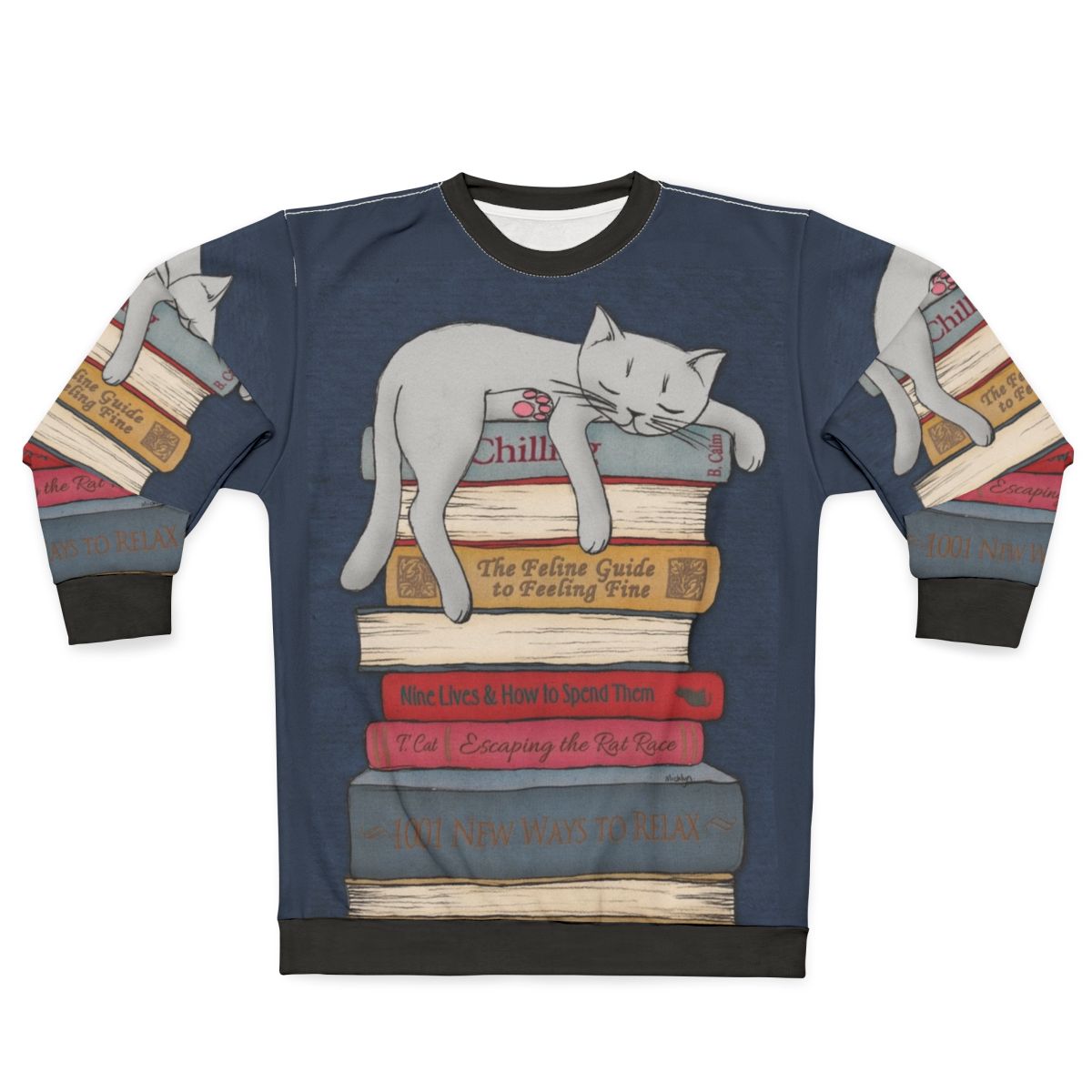Cozy gray sweatshirt with "How to Chill Like a Cat" design