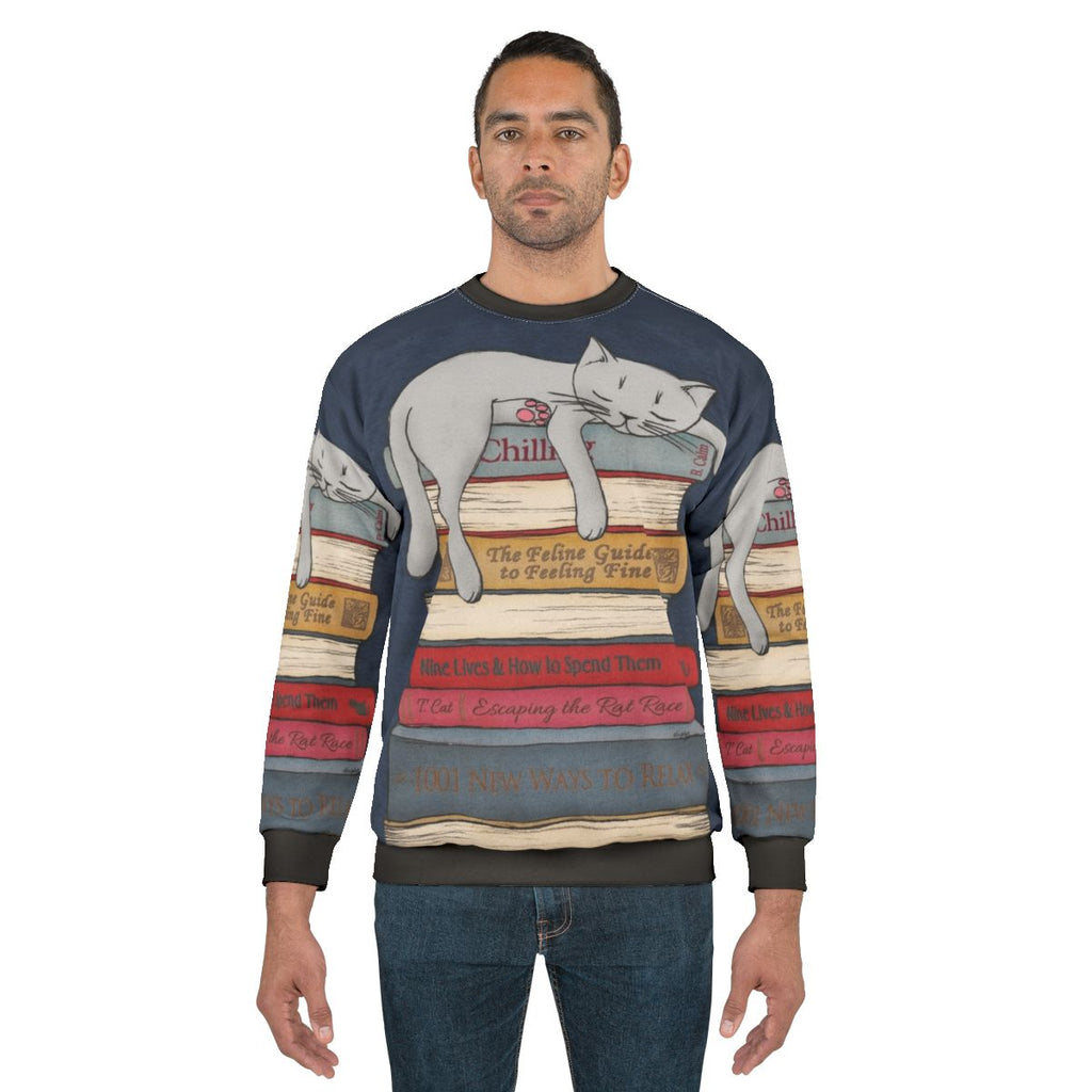 Cozy gray sweatshirt with "How to Chill Like a Cat" design