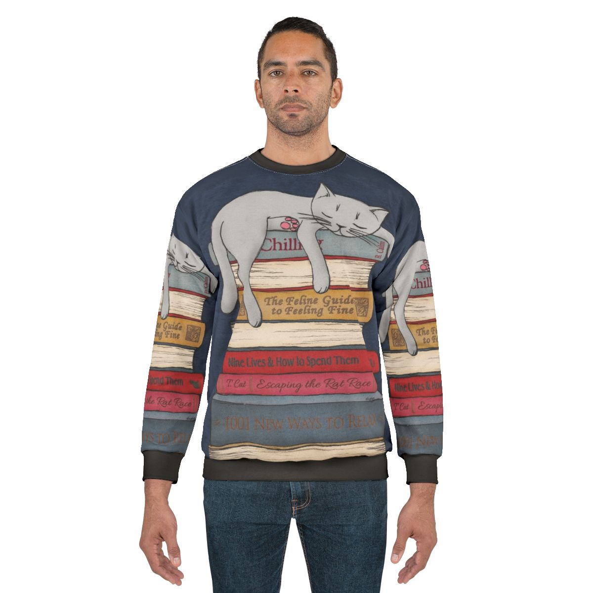 Cozy gray sweatshirt with "How to Chill Like a Cat" design