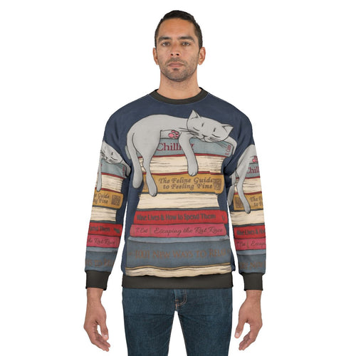 Cozy gray sweatshirt with "How to Chill Like a Cat" design