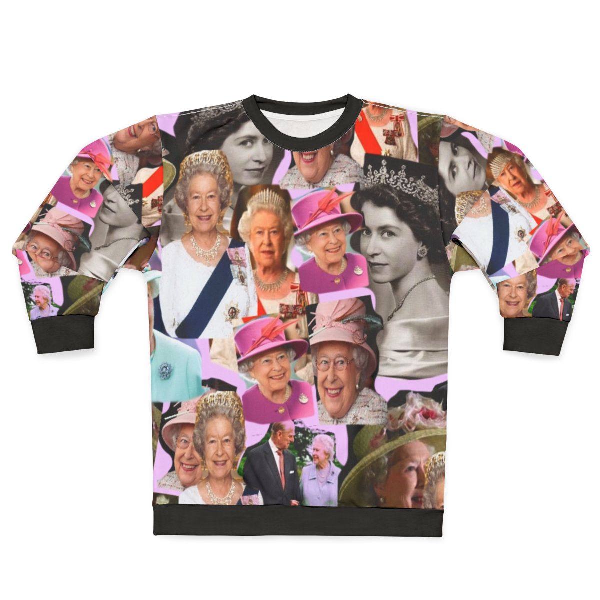 Queen Elizabeth II Sweatshirt featuring a pop art collage design