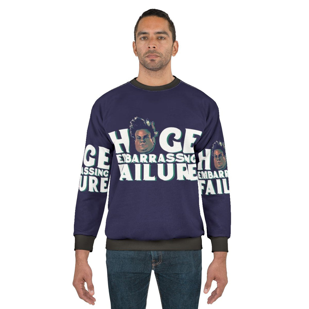 Oversized 90s sweatshirt featuring Chris Farley's iconic "lovable idiot" character