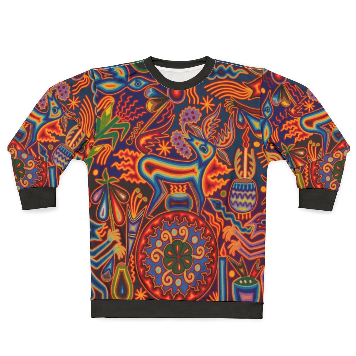 Huichol Sweatshirt with Vibrant Abstract Art Design