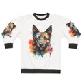 Bright watercolor painting of a Hungarian Mudi dog on a sweatshirt
