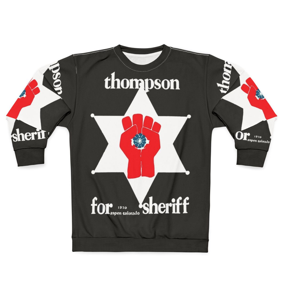 Hunter S. Thompson inspired sheriff sweatshirt with gonzo and psychedelic design