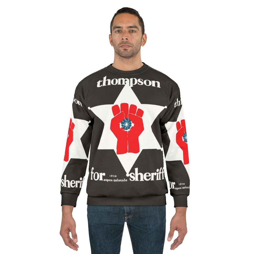 Hunter S. Thompson inspired sheriff sweatshirt with gonzo and psychedelic design