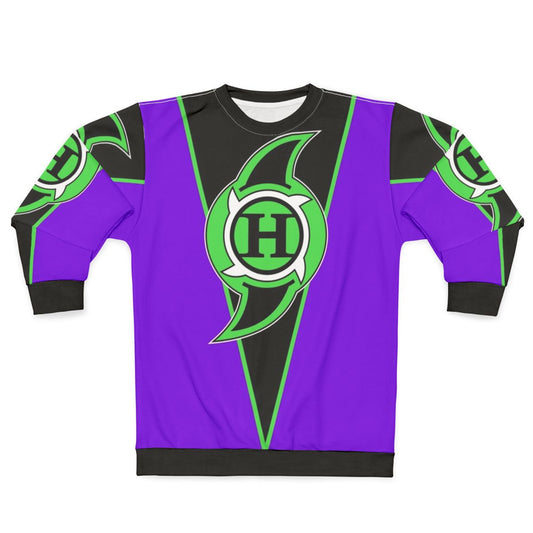 Purple sweatshirt with hurricane wrestler graphic