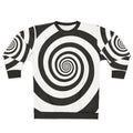 Hypnotic black and white swirl sweatshirt with psychedelic pattern