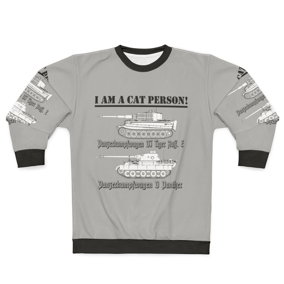Military-inspired "I Am A Cat Person" sweatshirt with retro WWII design