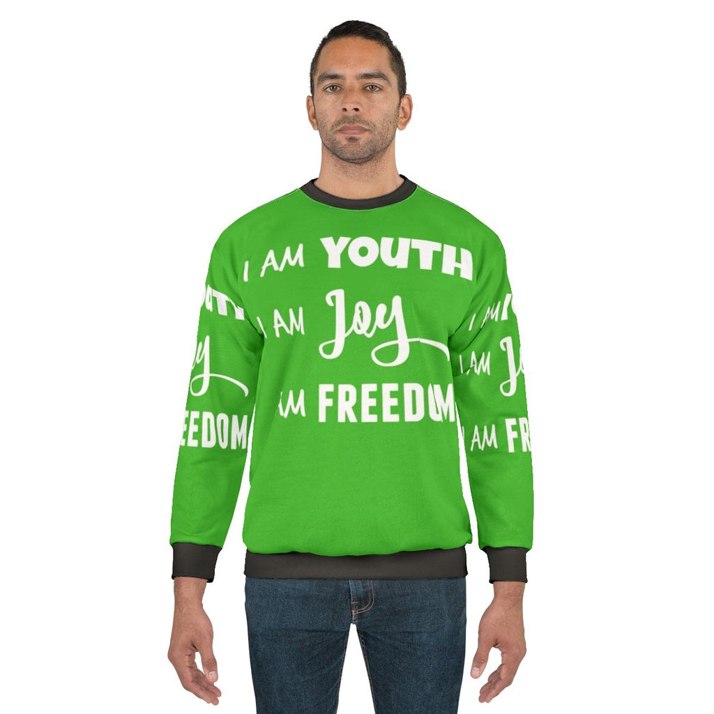 White Sweatshirt with Peter Pan "Never Grow Up" Disney Quote