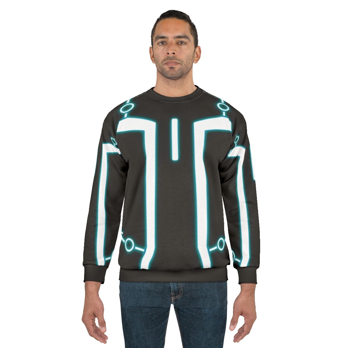 Nerdy geeky programmer sweatshirt with glowing tech design