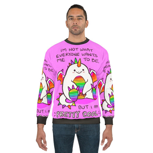 "Mental Health Awareness Rainbow Dragon Sweatshirt with Uplifting Self-Love Design"