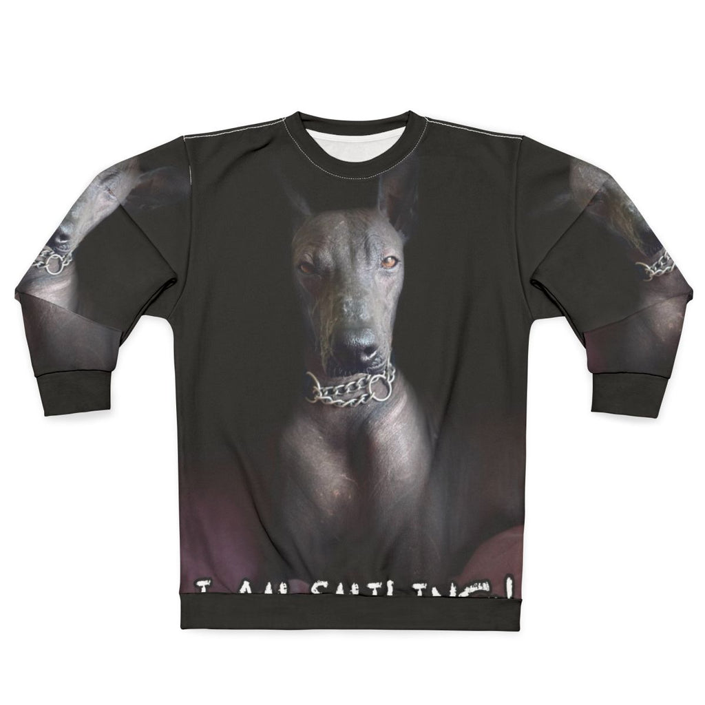 Xoloitzcuintle dog on a smiling sweatshirt