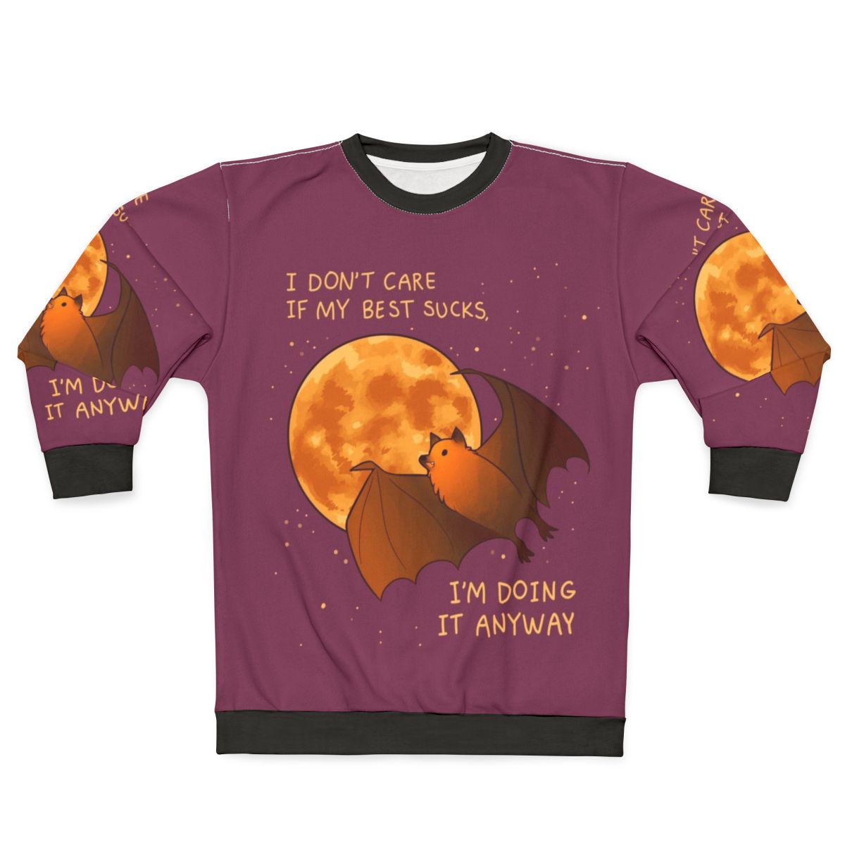 Flying fox bat sweatshirt with positive mental health and self-care design