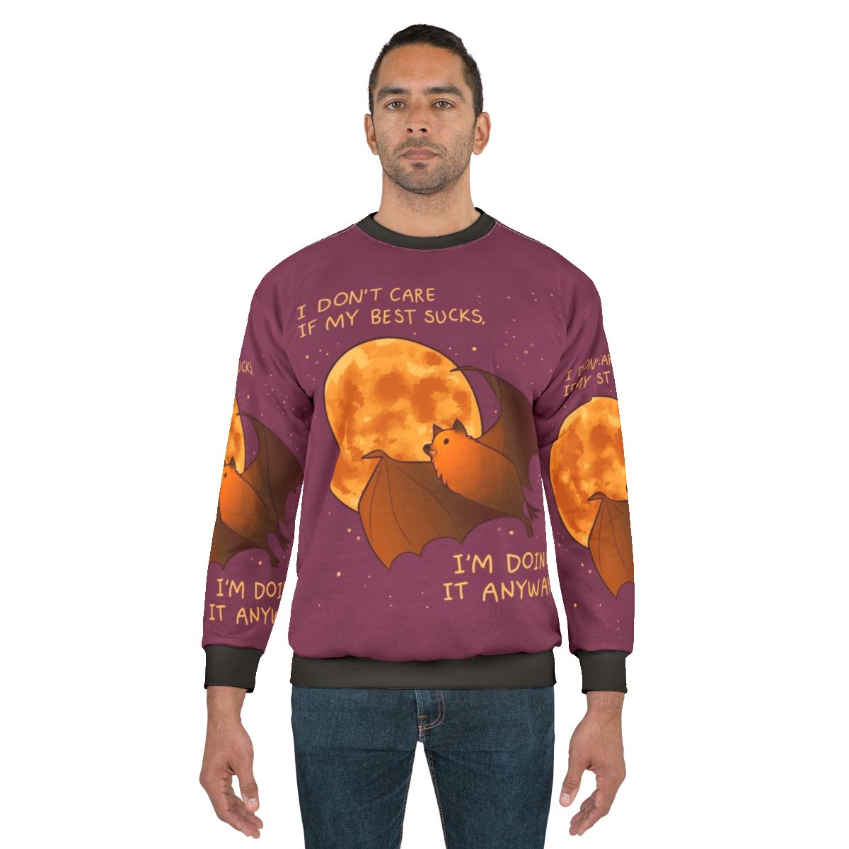 Flying fox bat sweatshirt with positive mental health and self-care design
