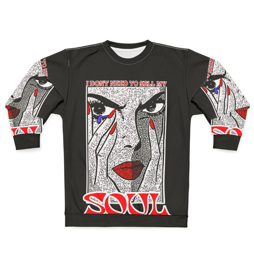 "I Don't Need to Sell My Soul" Red Sweatshirt with Tear Drop Design