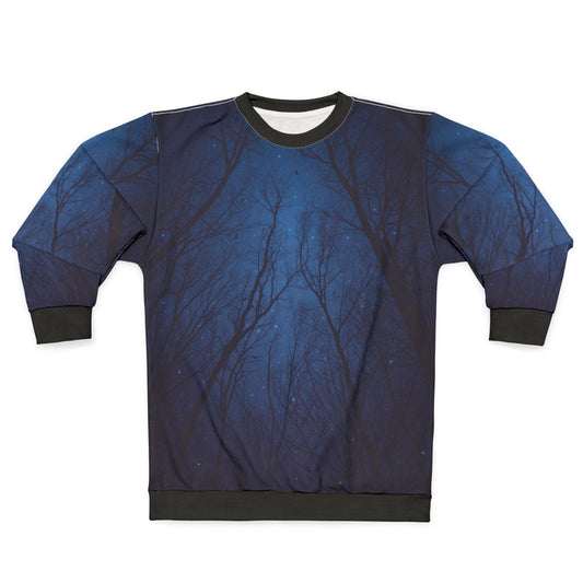 Starry night galaxy sweatshirt with quote "I Have Loved The Stars Too Fondly"