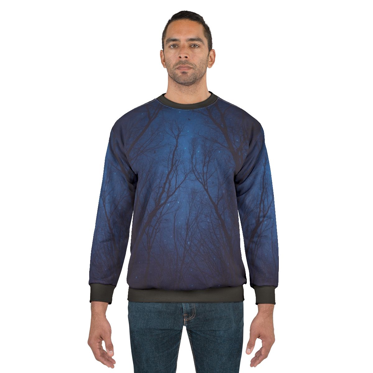 Starry night galaxy sweatshirt with quote "I Have Loved The Stars Too Fondly"