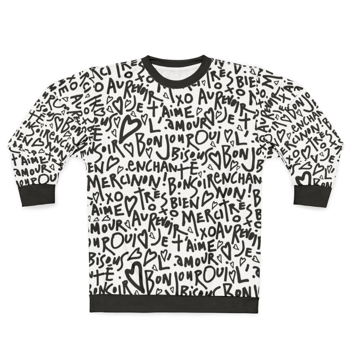 French sweatshirt with hand-drawn "I Love You" design