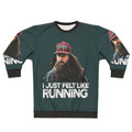 "I Just Felt Like Running" Forrest Gump inspired graphic on a cozy sweatshirt