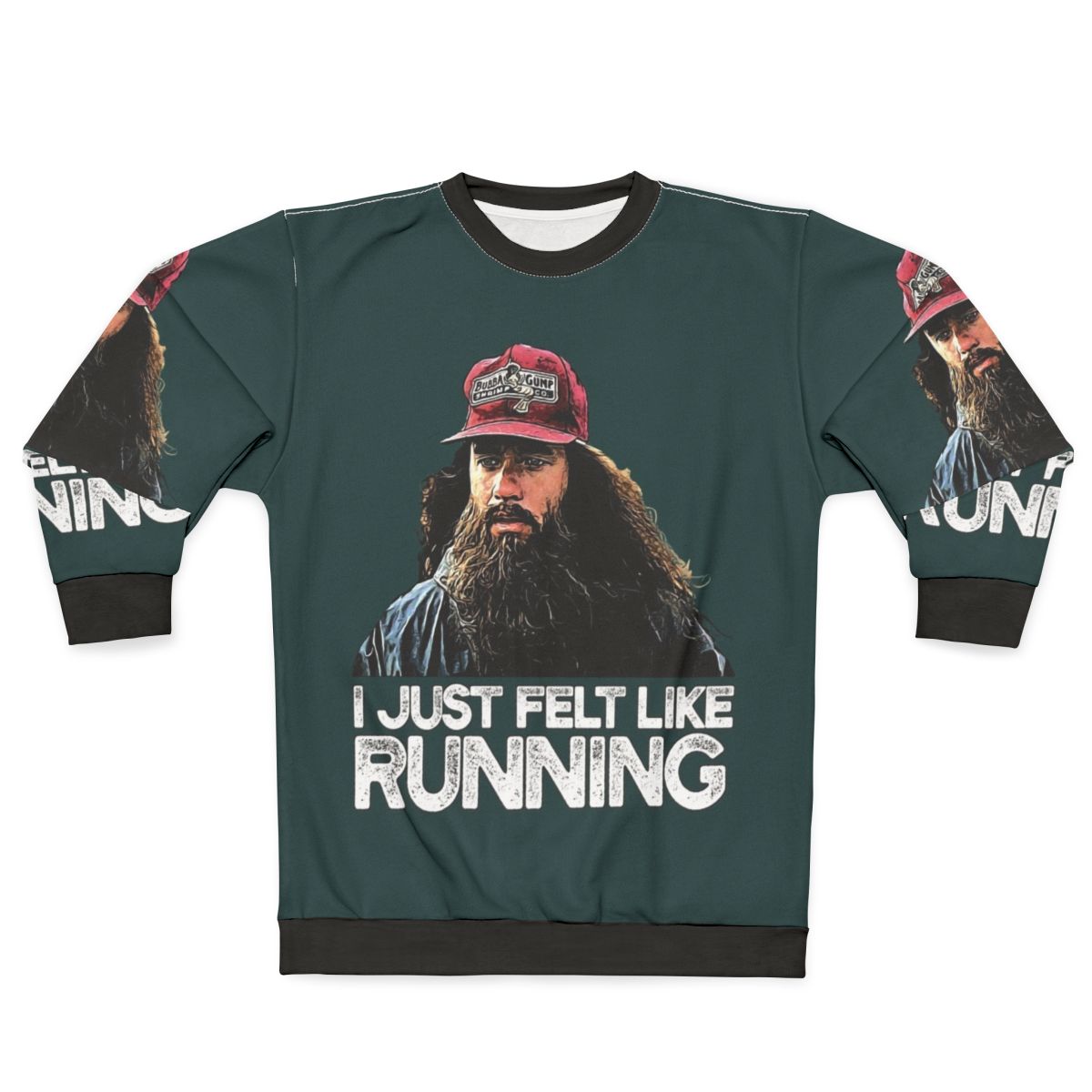 "I Just Felt Like Running" Forrest Gump inspired graphic on a cozy sweatshirt