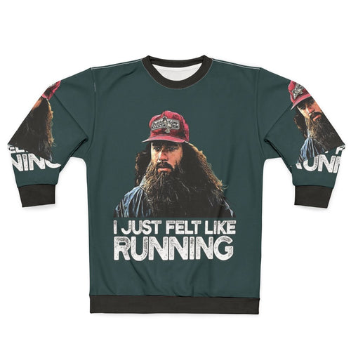 "I Just Felt Like Running" Forrest Gump inspired graphic on a cozy sweatshirt