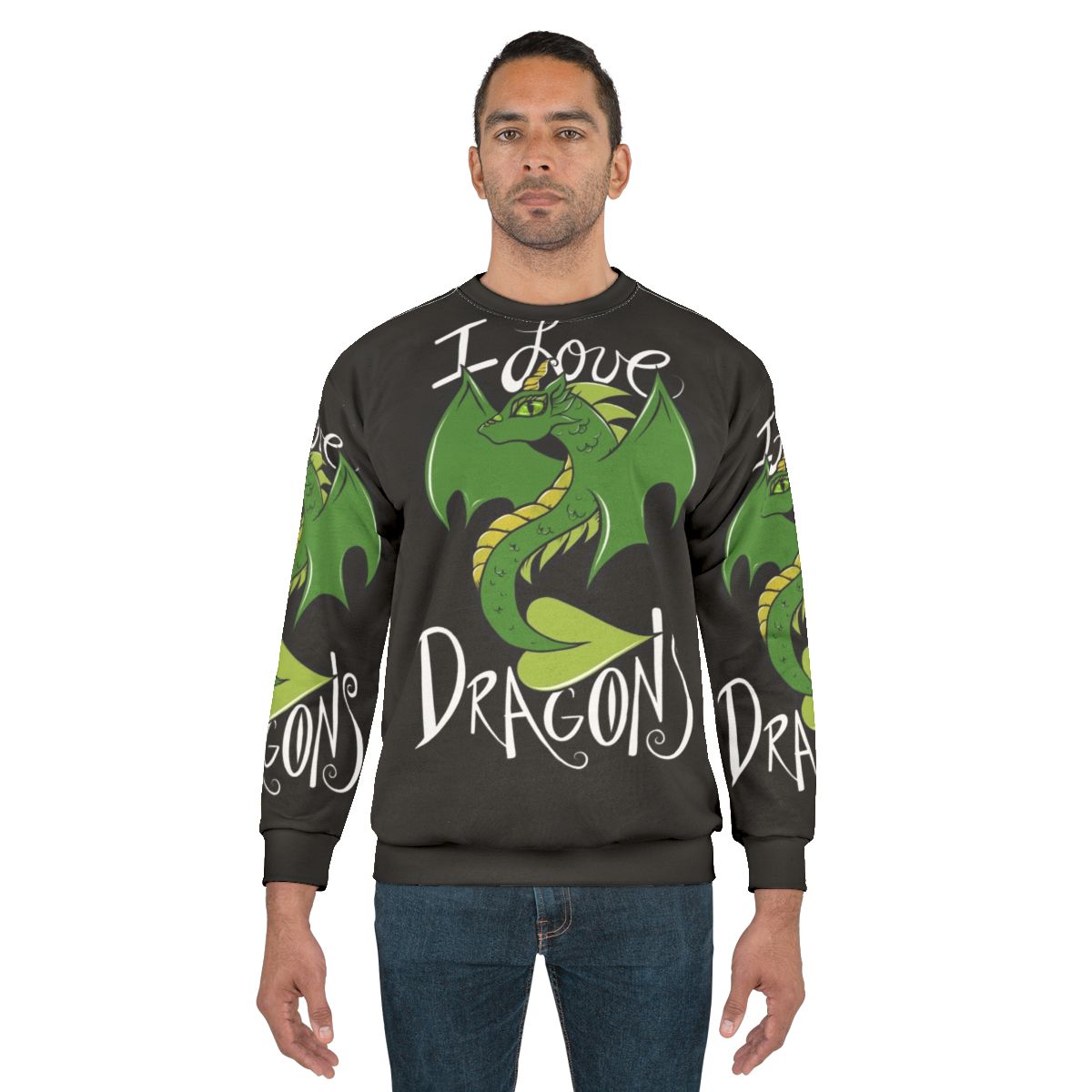 "I Love Dragons" Sweatshirt featuring a green dragon