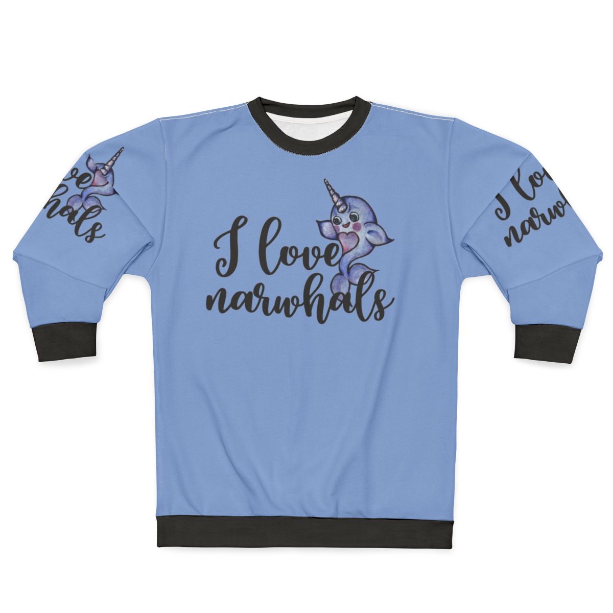 Soft pink and purple sweatshirt with a cute narwhal graphic