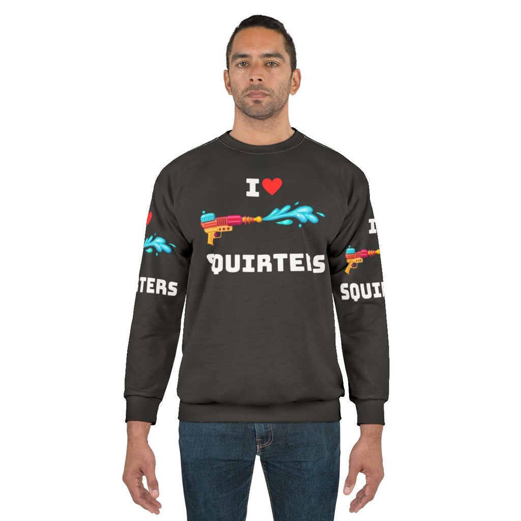 Cute squirrel lover's sweatshirt with "I Love Squirters" text