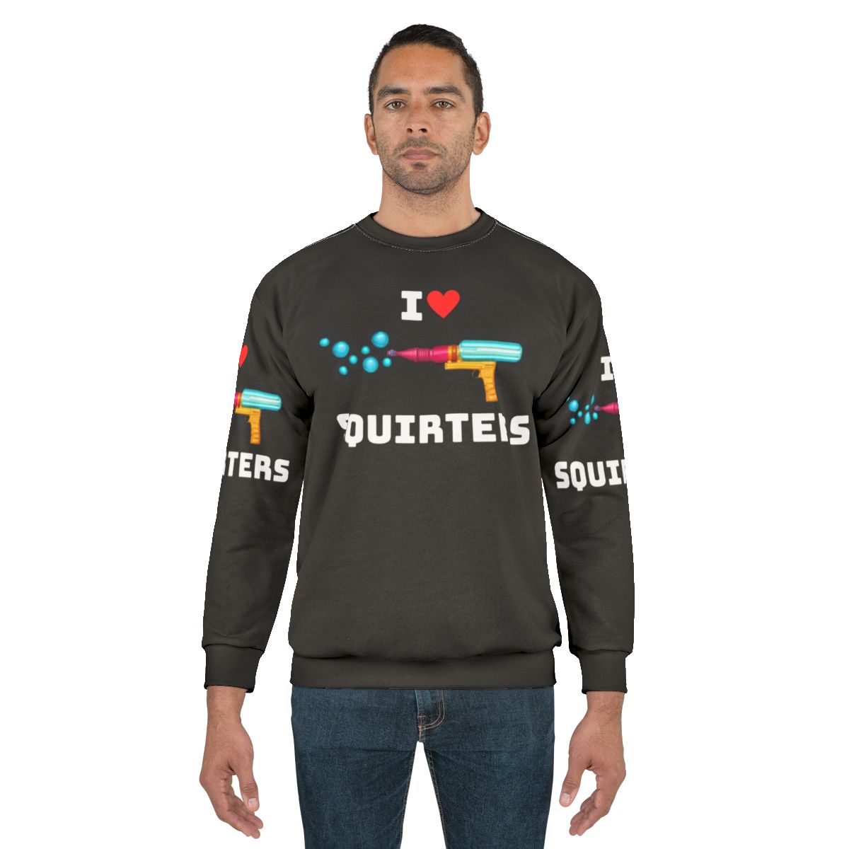 Cute "I Love Squirters" graphic on a cozy sweatshirt