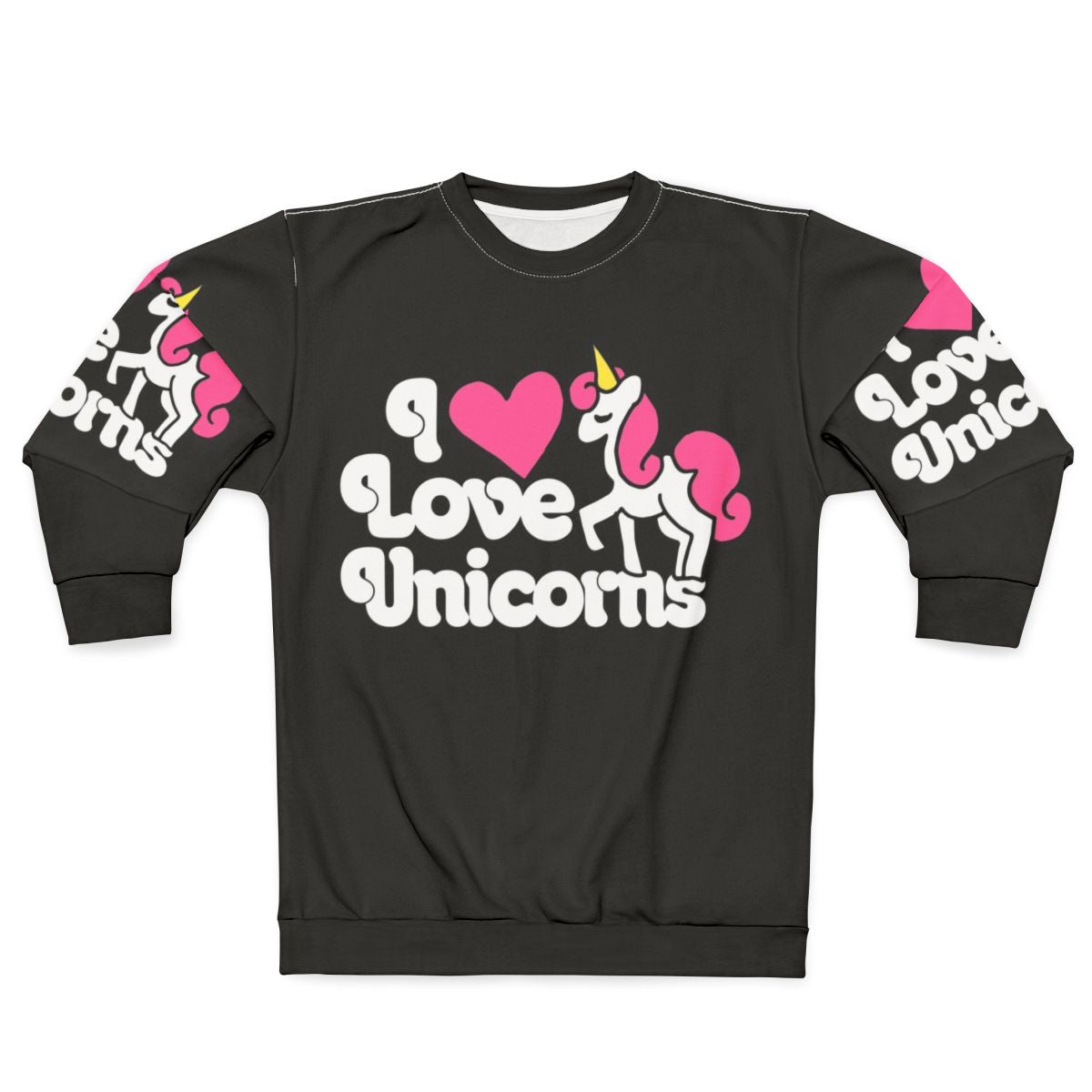Cozy pink unicorn sweatshirt with "I Love Unicorns" text