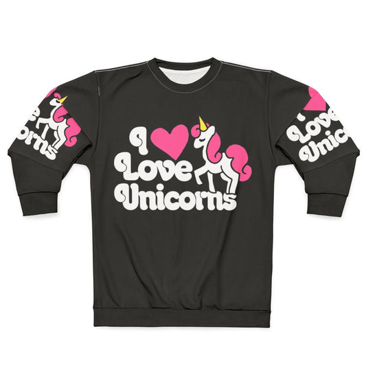 Cozy pink unicorn sweatshirt with "I Love Unicorns" text