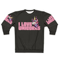 Cozy unicorn sweatshirt with hearts and retro design