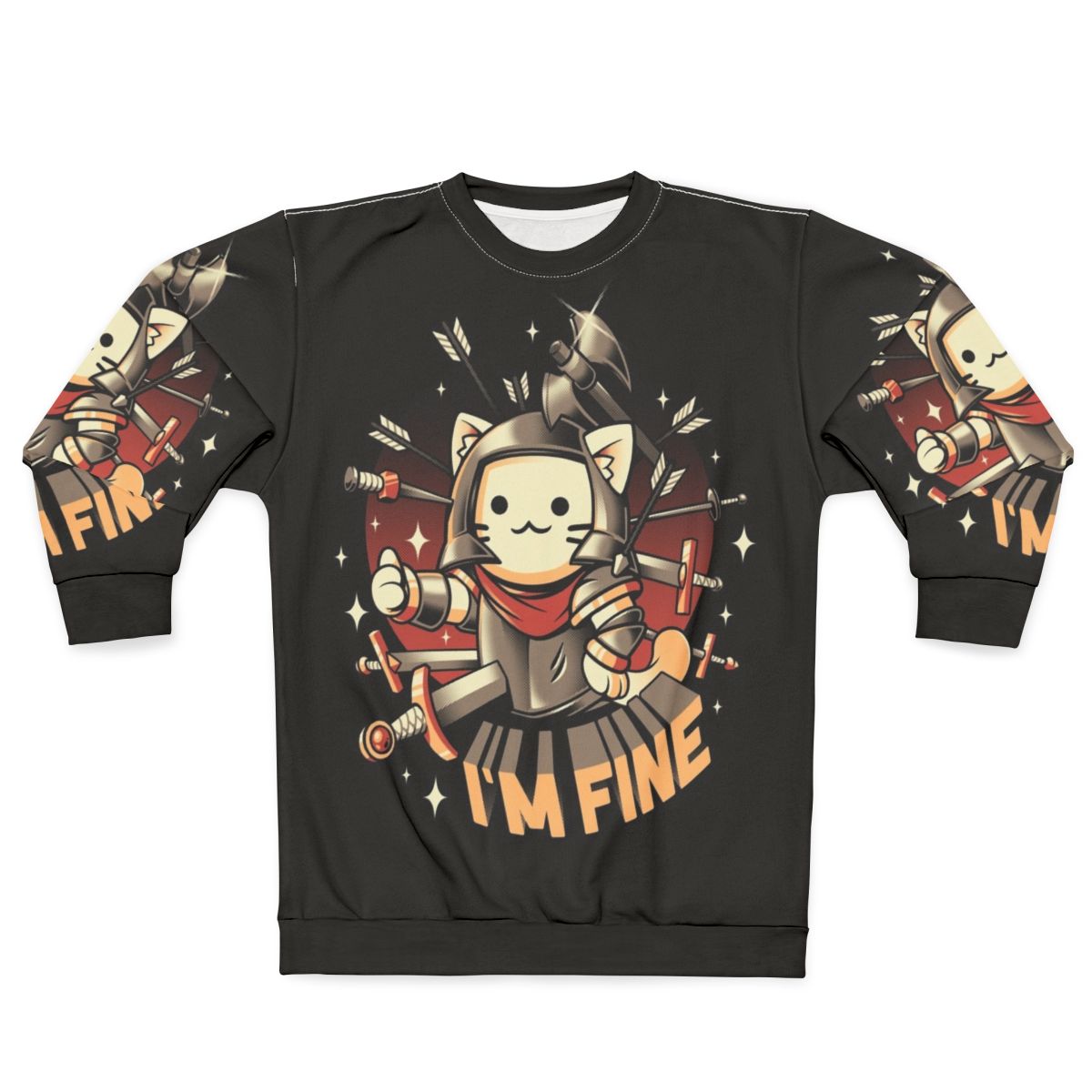 "I'm Fine Cat Sweatshirt - Medieval Knight Inspired Cute Kawaii Apparel"