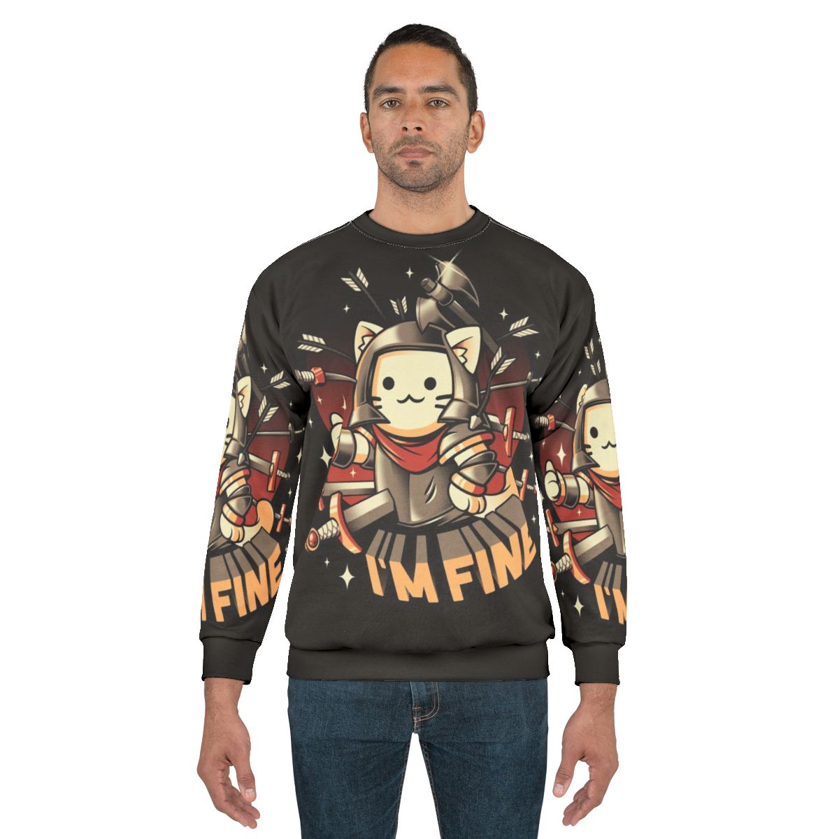 "I'm Fine Cat Sweatshirt - Medieval Knight Inspired Cute Kawaii Apparel"